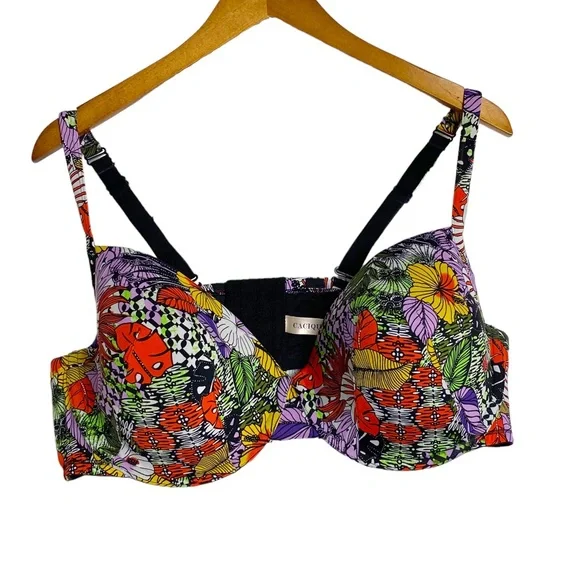 Cacique Swim Bikini Top Tropical Floral Print Underwire 46D - Picture 1 of 7